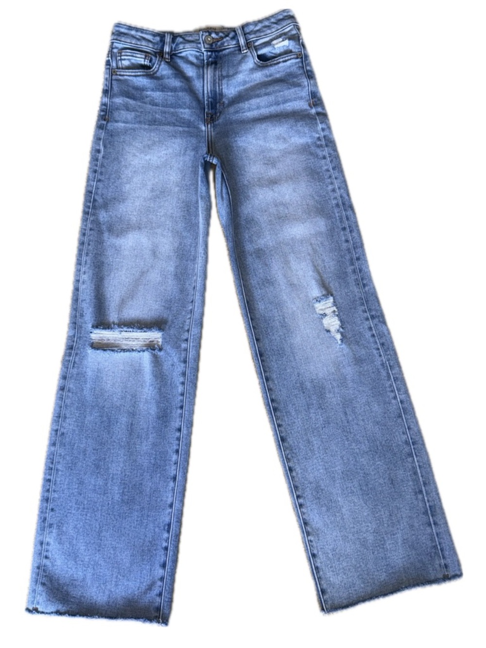 👖🌤 HIDDEN Ella Raw Hem Wide Leg Distressed Light Wash High Waist Flare | Sz 26